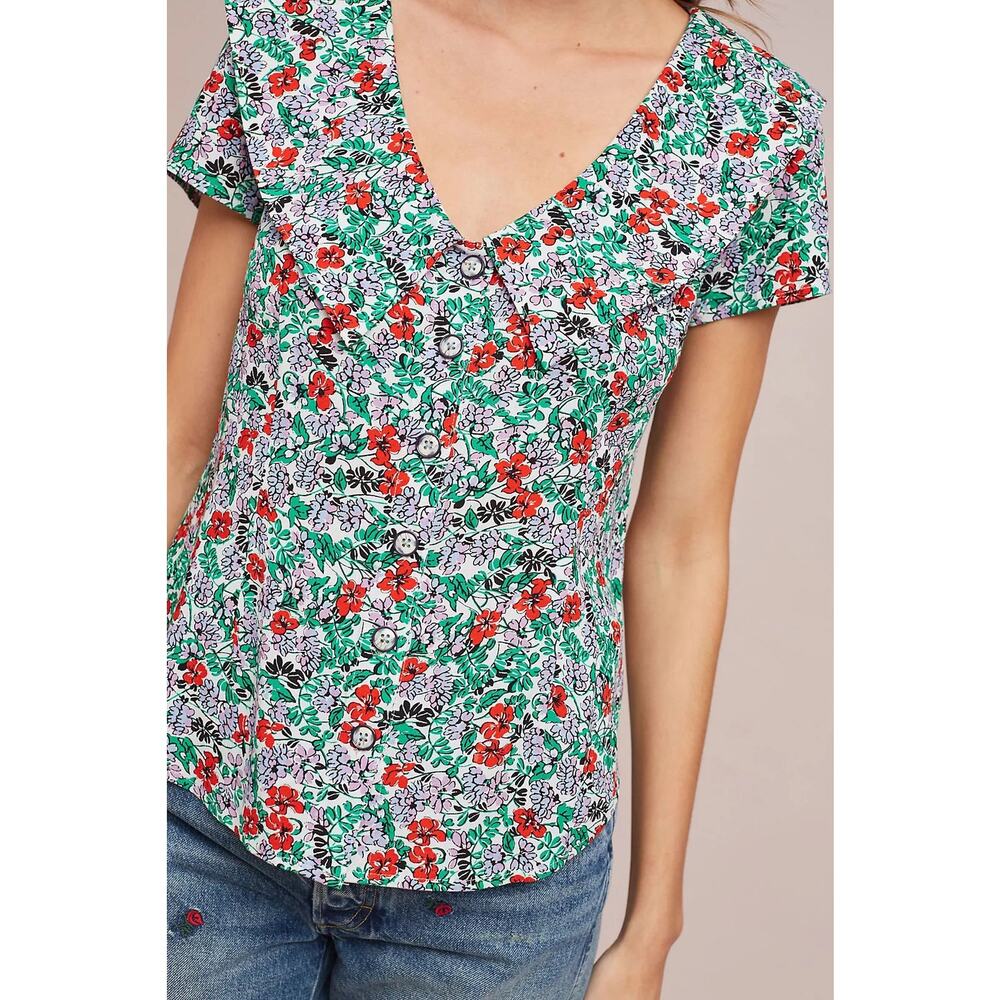 Maeve Anthropologie Womens 0 Austen Collared Blouse Floral Dainty Feminine